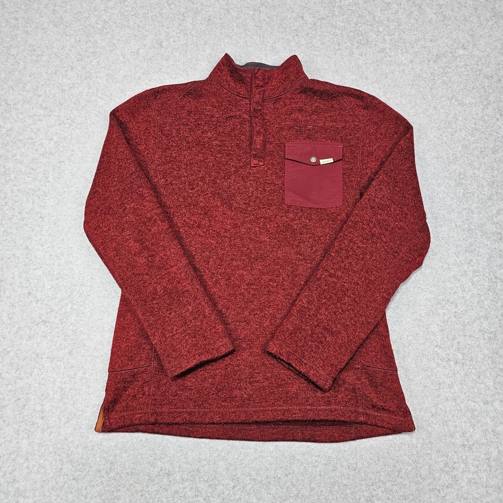 Woolrich Long Sleeve 1/4 Snap Fleece Sweater Men's Medium Red‎ Pocket Pullover